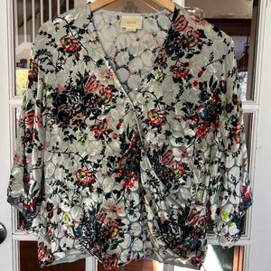 Maeve Anthropologie Floral  Velvet Burnout V-Neck Women's Wrap Top Sz M